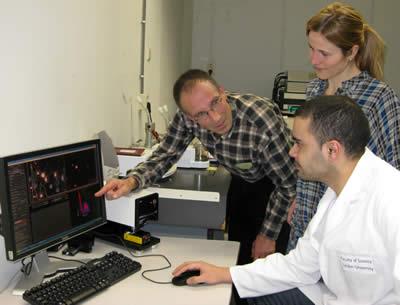 Professor Wim Jiskoot with Andrea Hawe and Vasco Filipe at Leiden University discuss results from the NanoSight LM20 system. 